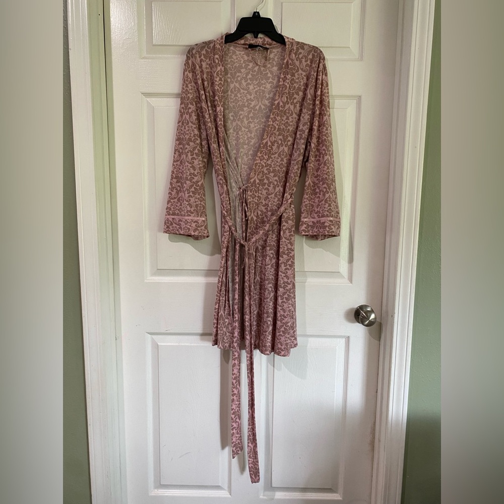 Studio Donatella Pink Brown Paisley Damask Robe Women's Size L/XL Soft Bath